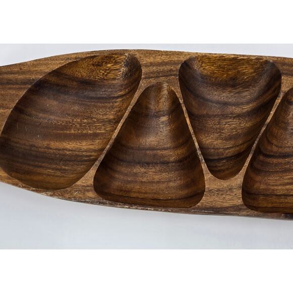 Vintage Hand-Carved Wooden Divided Serving Tray - Picture 4 of 8